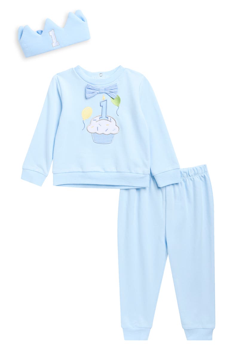 Kids' 1st Birthday Top, Pants & Crown Accessory Set, Main, color, BLUE