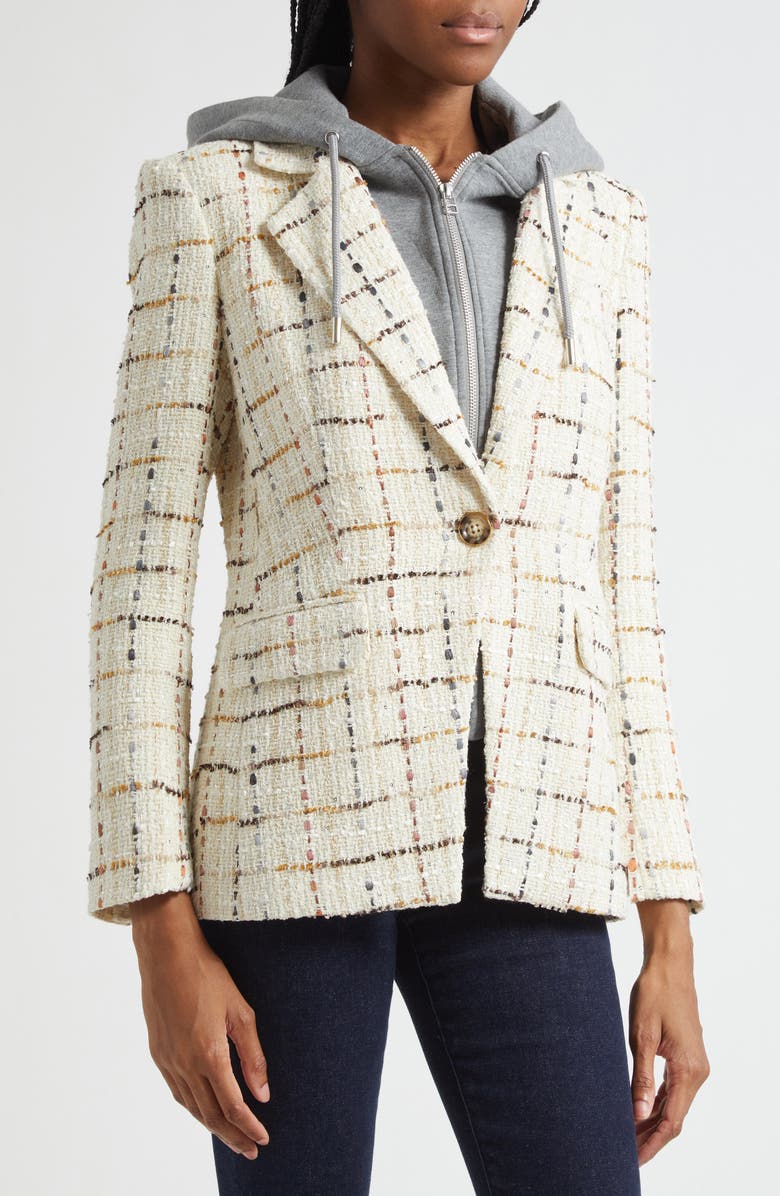 Veronica Beard Healy Check Tweed Dickey Jacket, Alternate, color, Ecru Multi