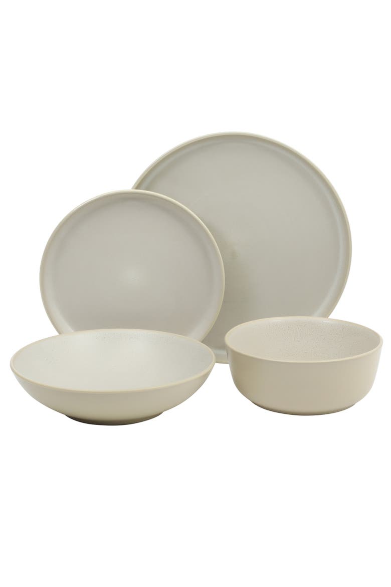 Tribeca Loft 16-Piece Double Bowl and Plates Stoneware Dinnerware Set, Service for 4, Dishwasher & Microwave Safe, Alternate, color, Matte White