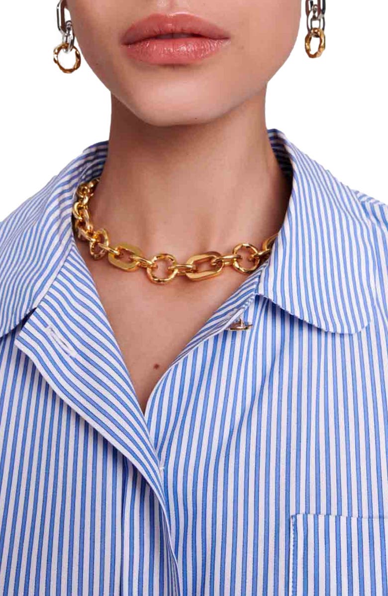 maje Cimia Clover Patch Stripe Crop Cotton Button-Up Shirt, Alternate, color,