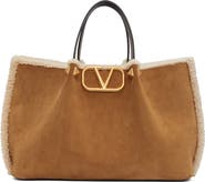 Valentino Garavani Medium VLOGO Genuine Shearling Trim Suede Tote