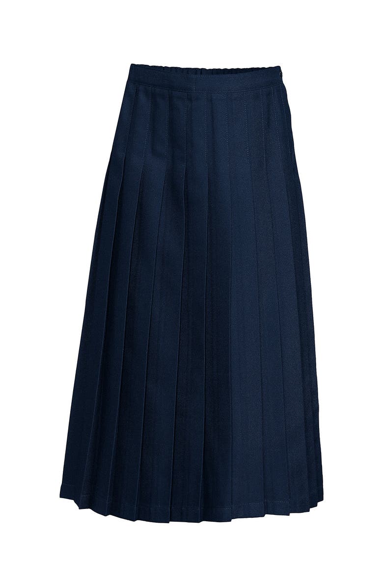 Lands' End Solid Pleated Skirt Ankle Length, Main, color, Academic Classic Navy