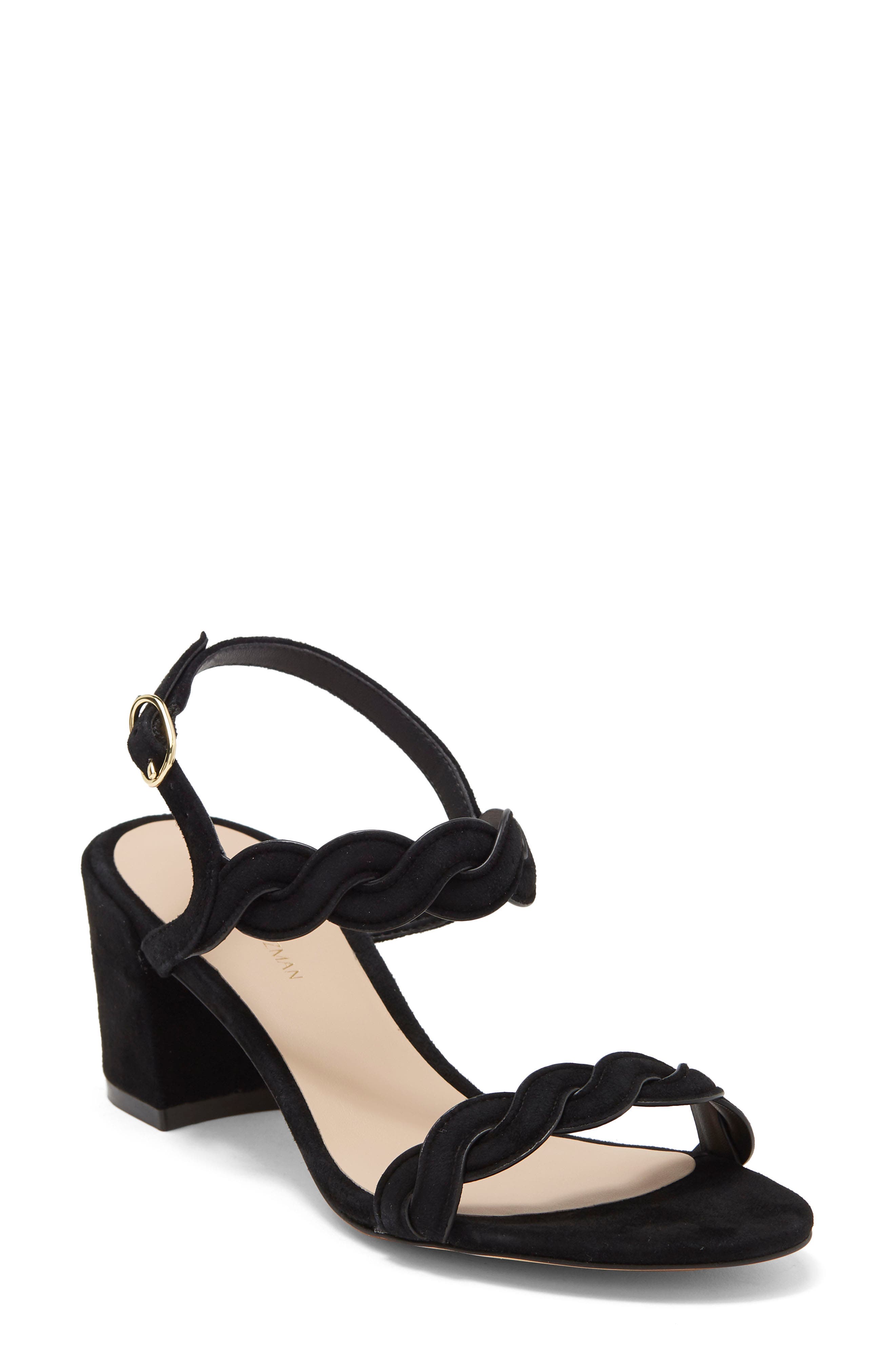 Stuart Weitzman Twistie Black Heel Sandal, Main, color, 