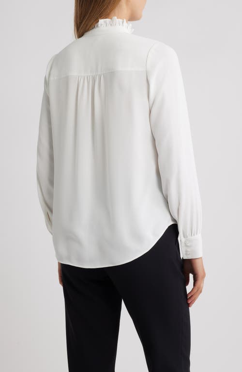 Anne Klein Ruffle Accent Button-up Shirt In White