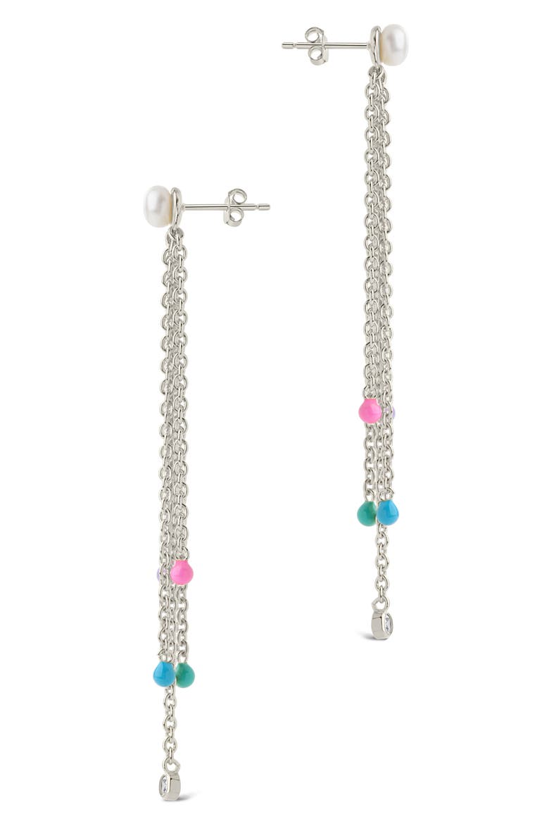 Delmare Imitation Pearl Linear Drop Earrings, Alternate, color, SILVER