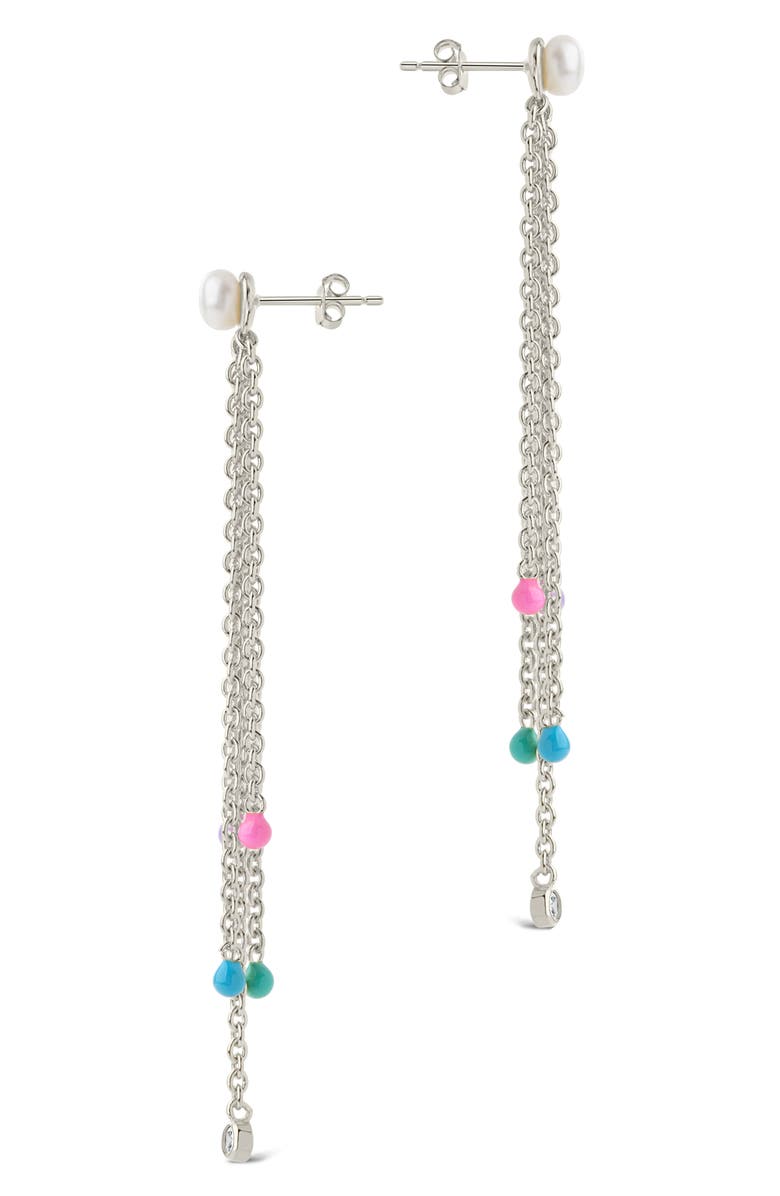 Sterling Forever Delmare Imitation Pearl Linear Drop Earrings, Alternate, color, Silver