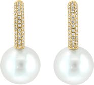 EFFY 14K Yellow Gold Fresh Water Pearl Drop Diamond Huggie Earrings
