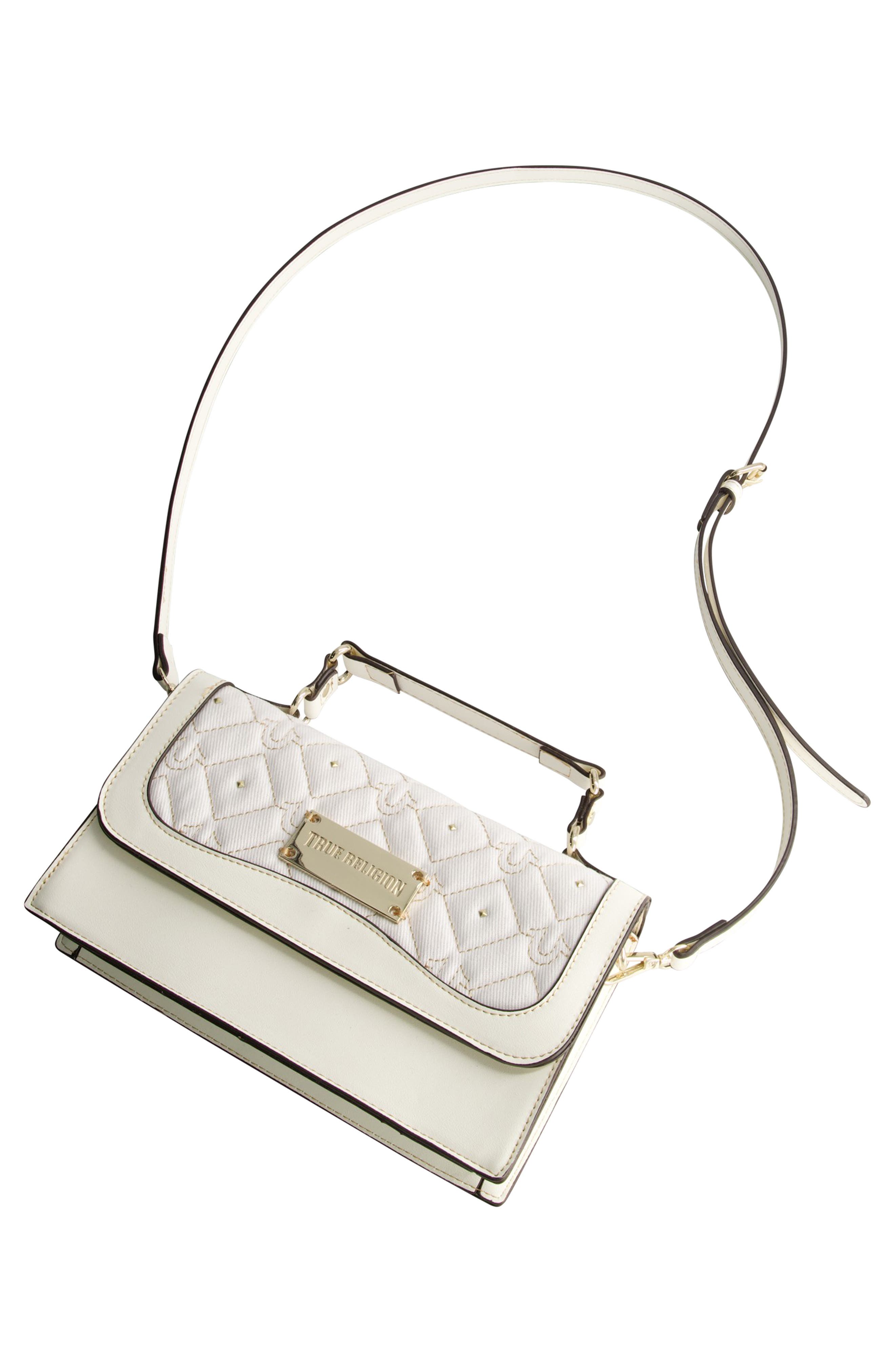 Studded Denim Flap Bag, Alternate, color, WHITE