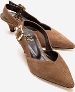 Forever & Always Shoes Dioris Leather Slingback Kitten Heel Pump