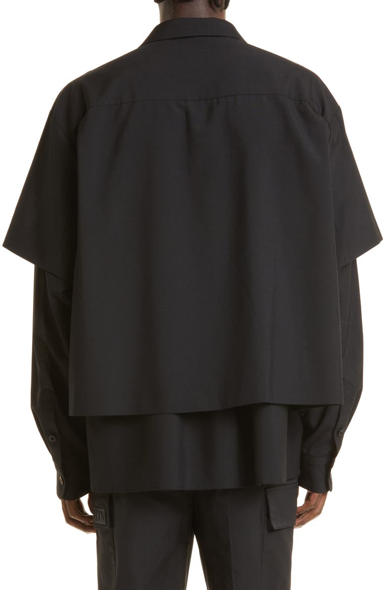 Sacai Men's Suiting Layered Button-Up Shirt, Alternate, color,