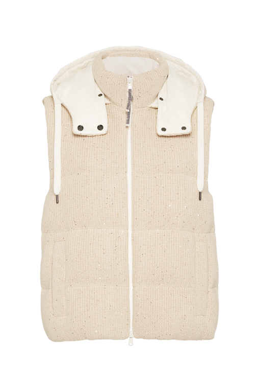 Brunello Cucinelli Knit Down Vest In Butter