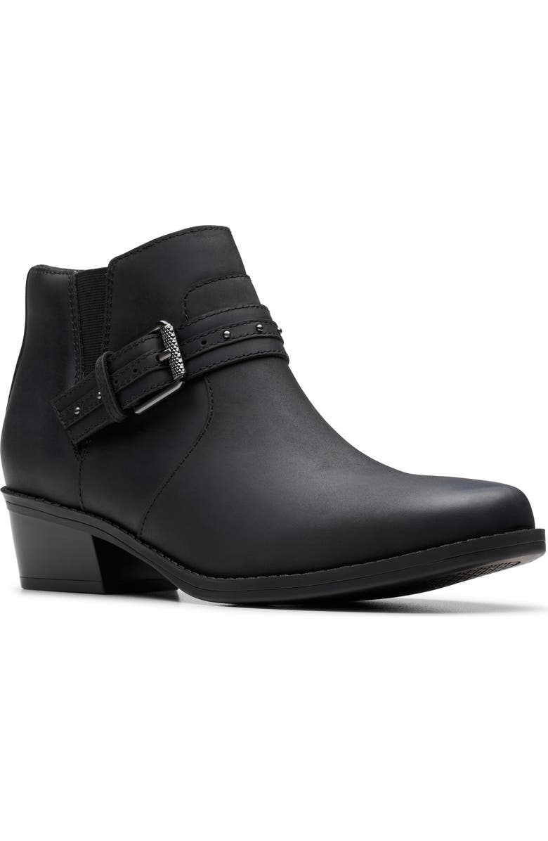 Clarks<sup>®</sup> Danyelle Wish Ankle Bootie - Wide Width Available, Main, color, Black Oily Leather