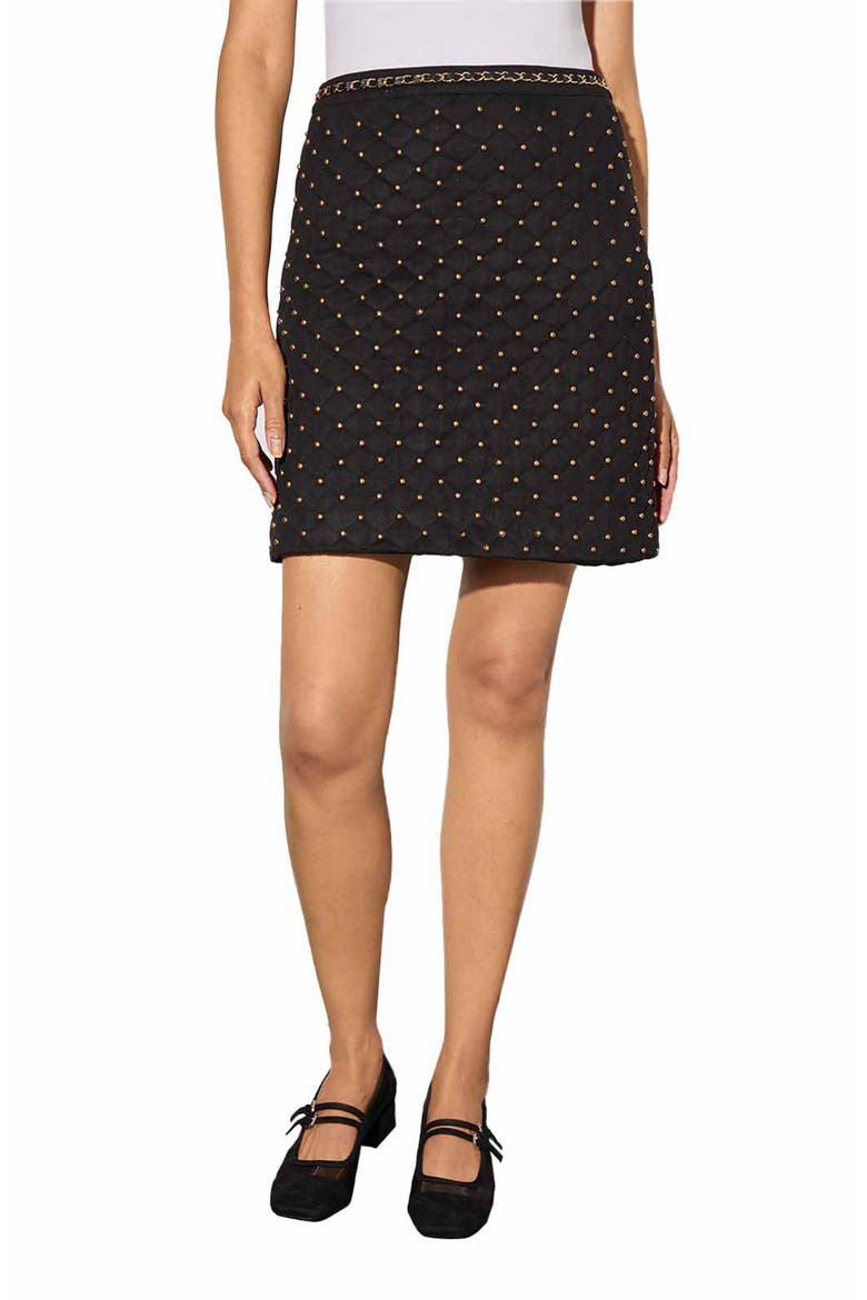 Quilted Stretch Faux Suede Skirt, Main, color, BLACK