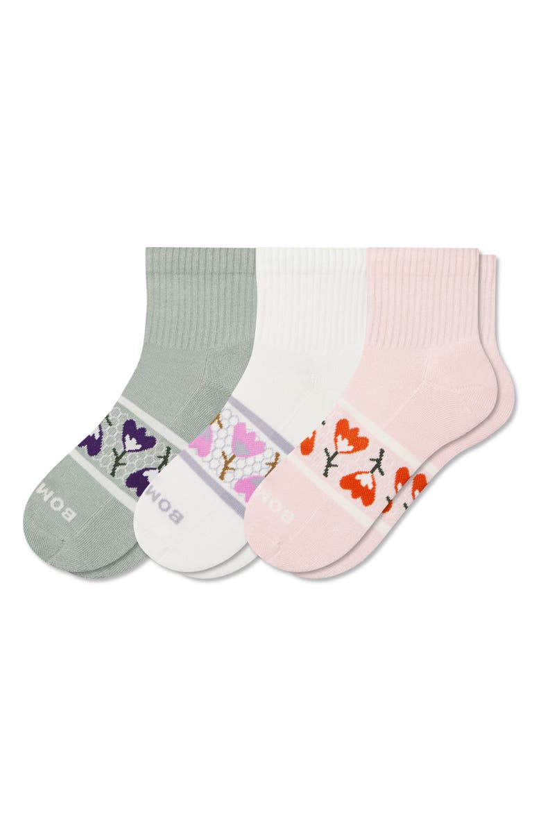 Bombas Florals Assorted 3-Pack Quarter Socks, Main, color, 