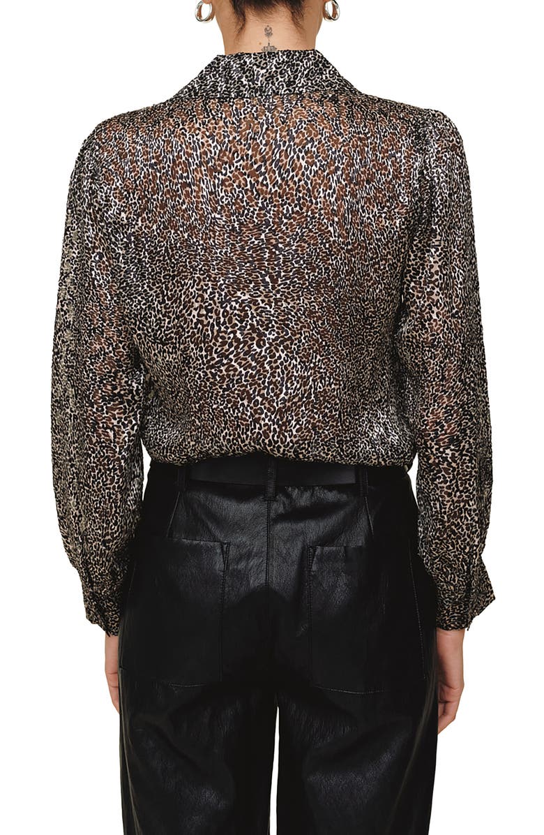 Bella Dahl Leopard Print Bishop Sleeve Button-Up Shirt, Alternate, color, Silver Leopard