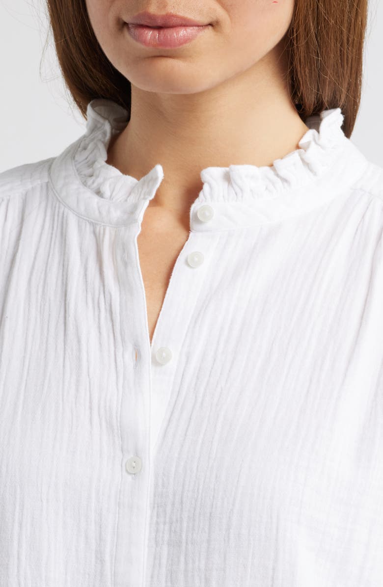 Caslon<sup>®</sup> Ruffle Band Collar Cotton Gauze Button-Up Top, Alternate, color,