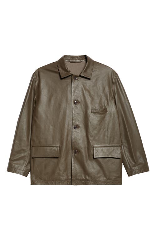 Lemaire Relaxed Leather Jacket In Mushroom