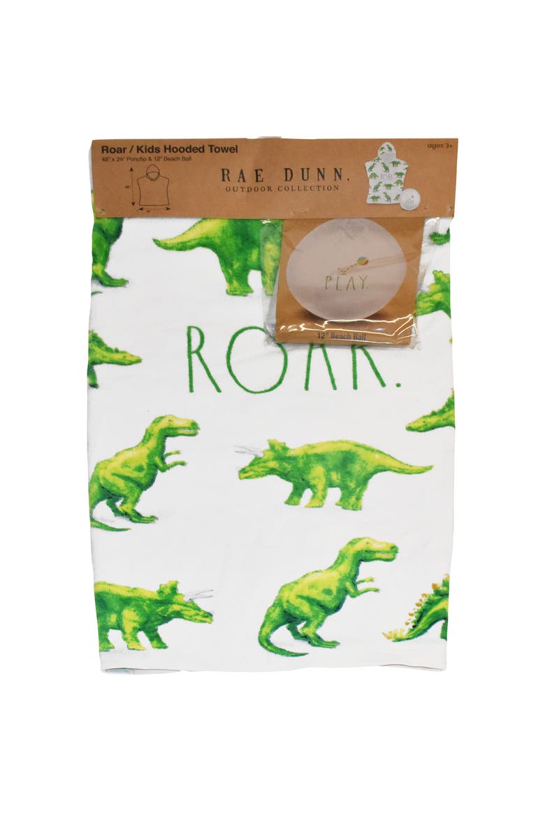 Roar Kids Hooded Towel & 12 Inch Beach Ball Dinosaur, Main, color, Multicolored