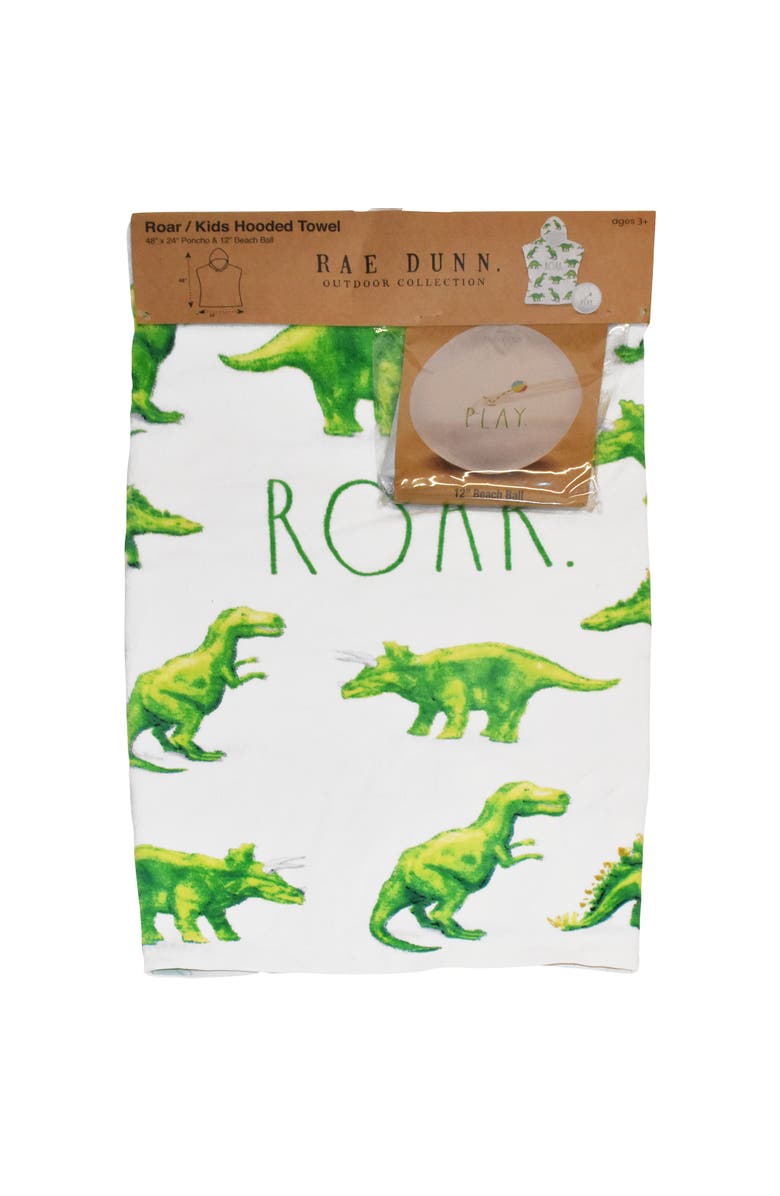 Rae Dunn Roar Kids Hooded Towel & 12 Inch Beach Ball Dinosaur, Main, color, Multicolored