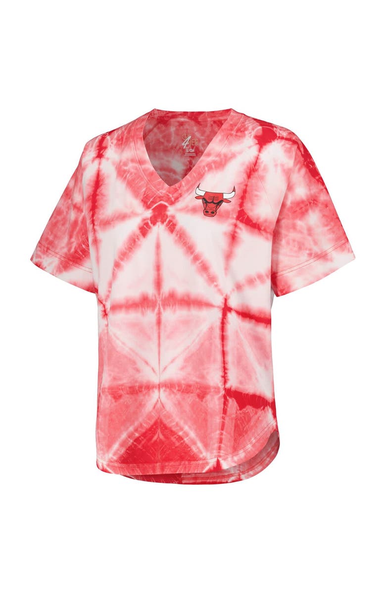 G-III 4HER BY CARL BANKS Women's G-III 4Her by Carl Banks Red Chicago Bulls Tournament Raglan Oversized Tie-Dye V-Neck T-Shirt, Alternate, color, Red