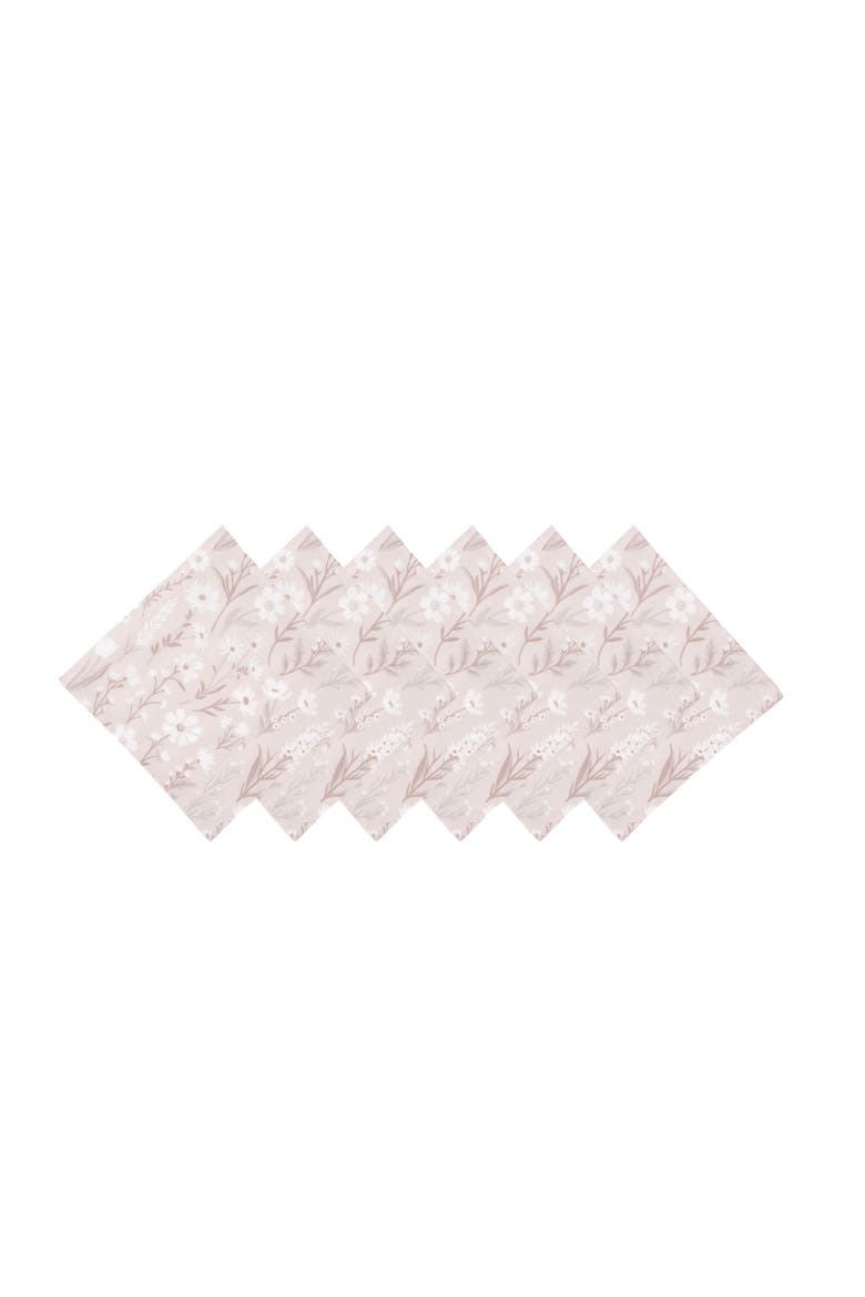 Natural Botanical Graphic Print Set of 6 Cloth Napkins, Main, color, Brown
