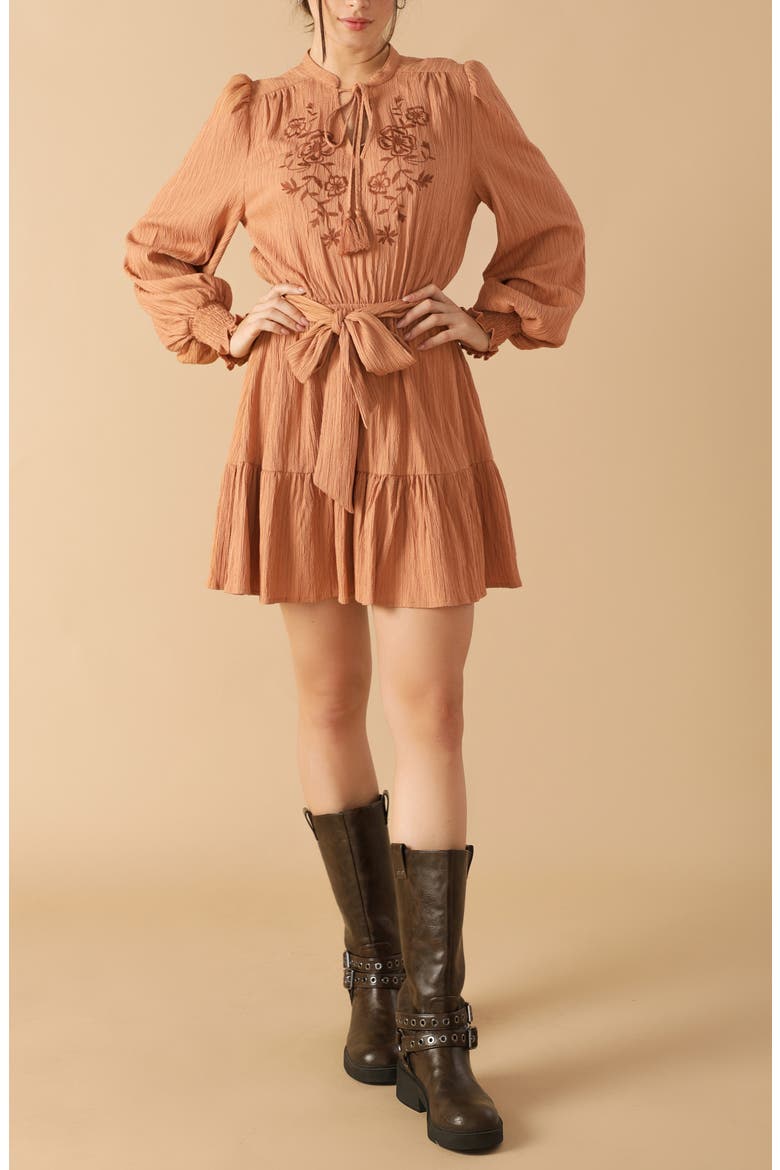 Bishop Sleeve Tiered Minidress, Alternate, color, DUSTY TERRA COTTA