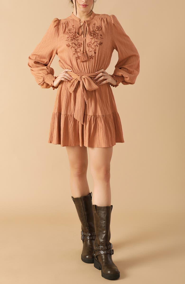 FLYING TOMATO Bishop Sleeve Tiered Minidress, Alternate, color, Dusty Terra Cotta