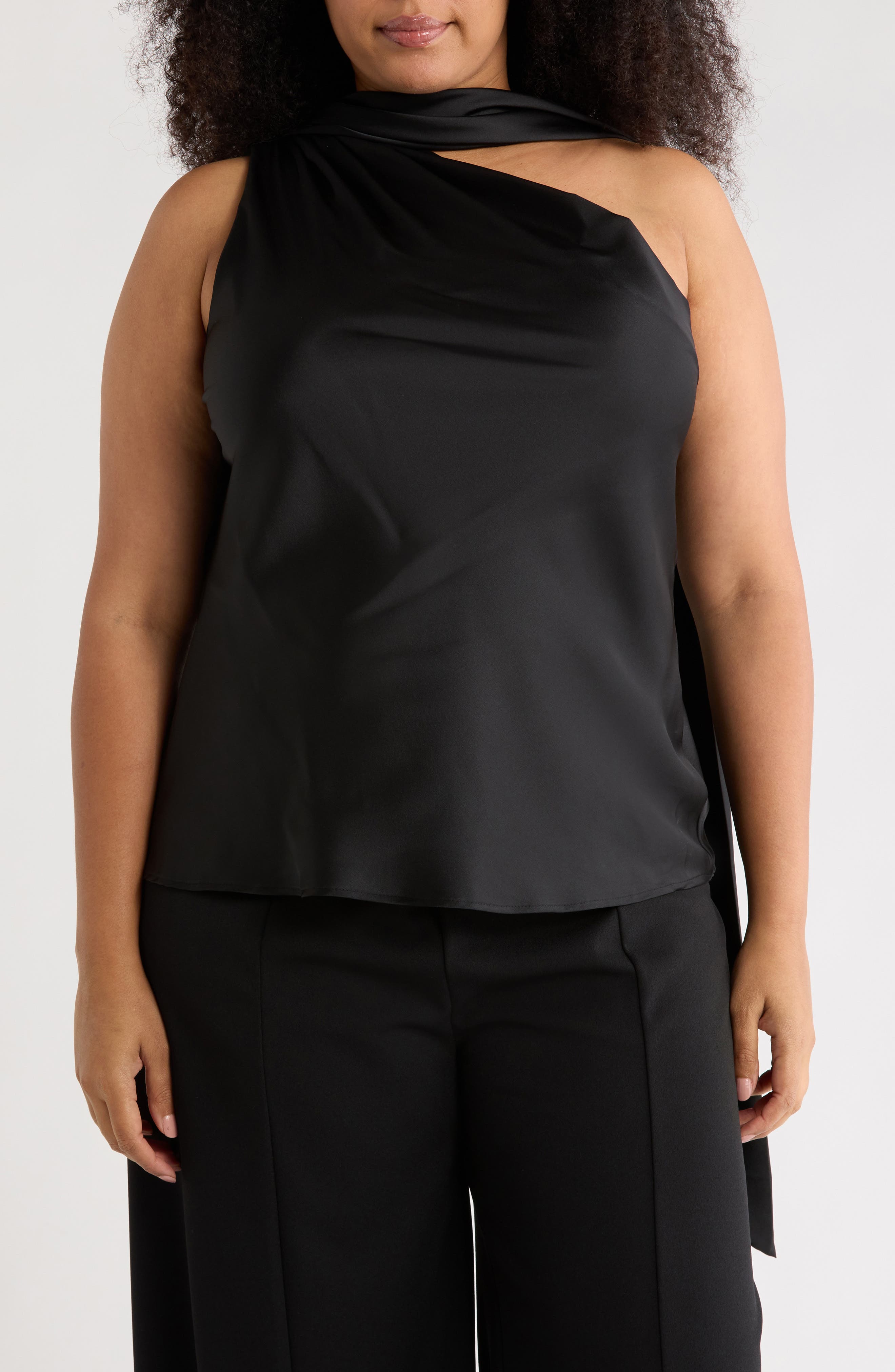 Renee C Scarf Detail One Shoulder Top