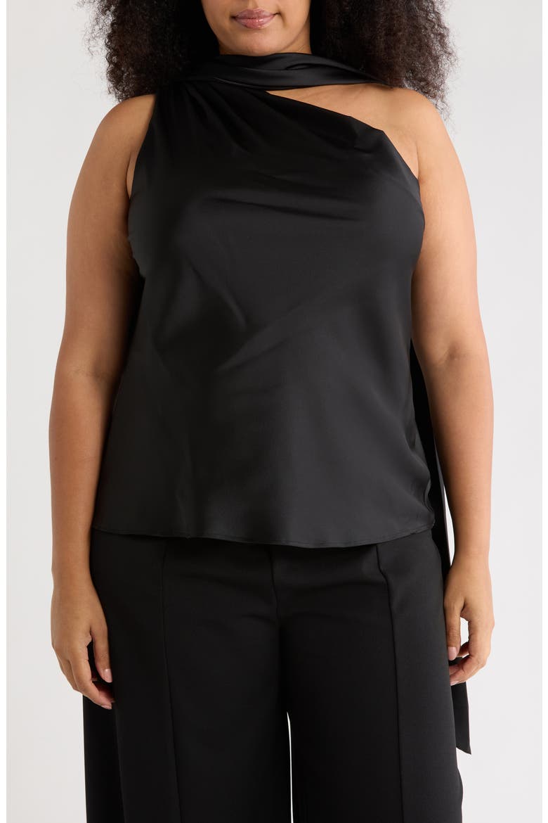 Scarf Detail One Shoulder Top, Main, color, BLACK