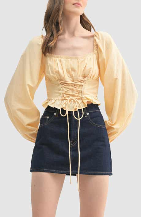 Lush Square Neck Long Sleeve Corset Top