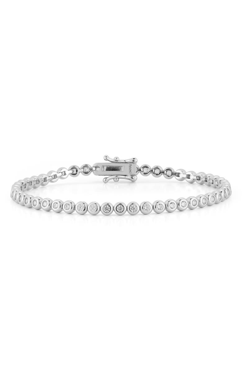 GLAZE JEWELRY Bezel Cubic Zirconia Tennis Bracelet, Main, color, Silver
