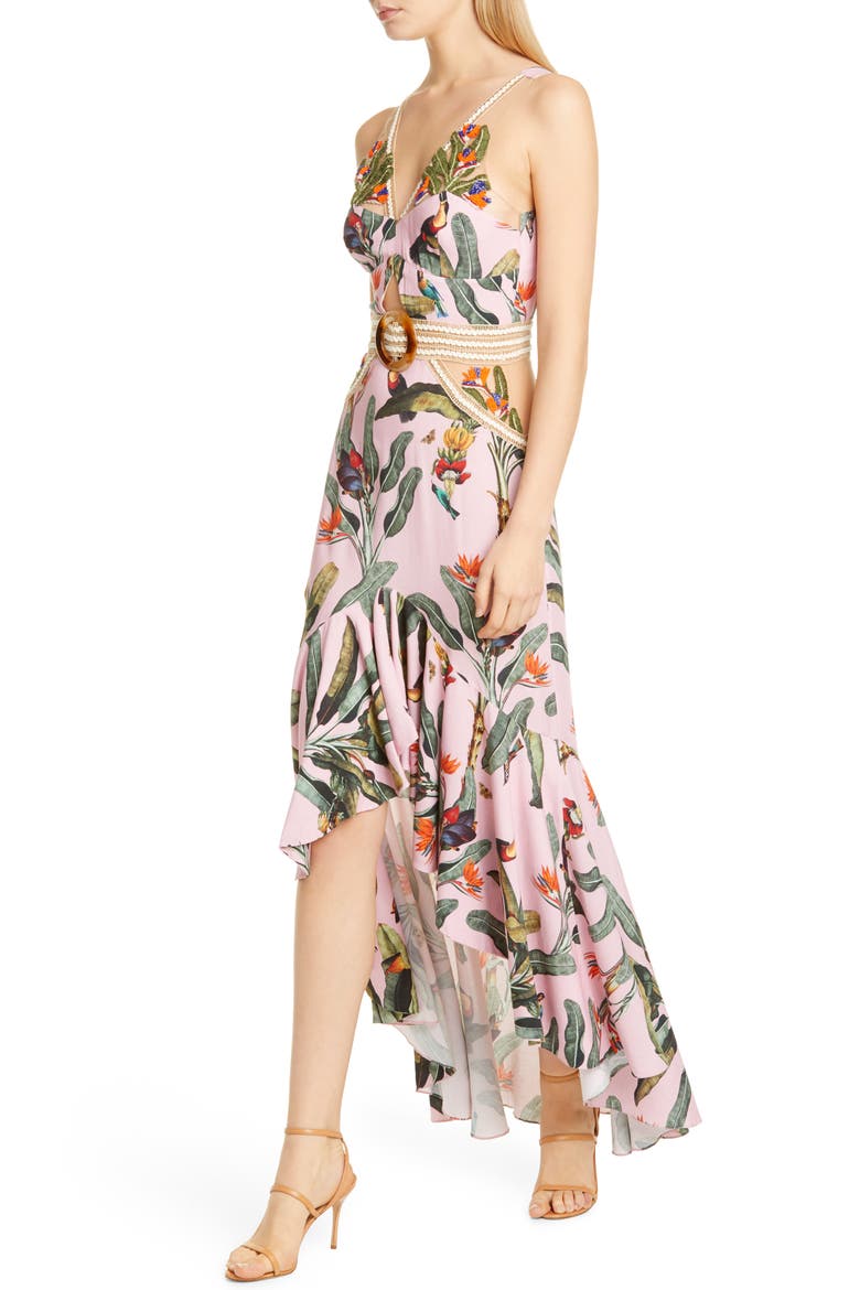 Tropical Cutout High/Low Gown, Alternate, color, POP PINK