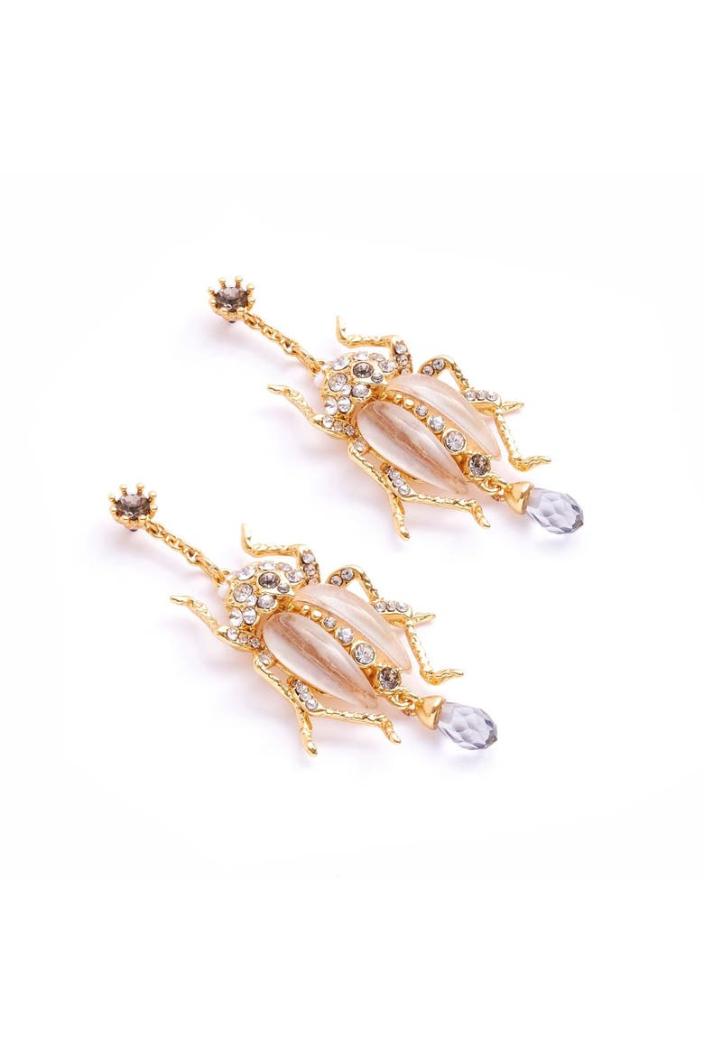 Bejewelled Beetle Drop Earrings - White, Main, color, Bettle