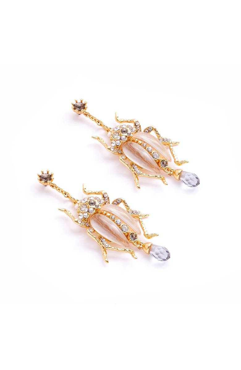 Bill Skinner Studio Bejewelled Beetle Drop Earrings - White, Main, color, Bettle