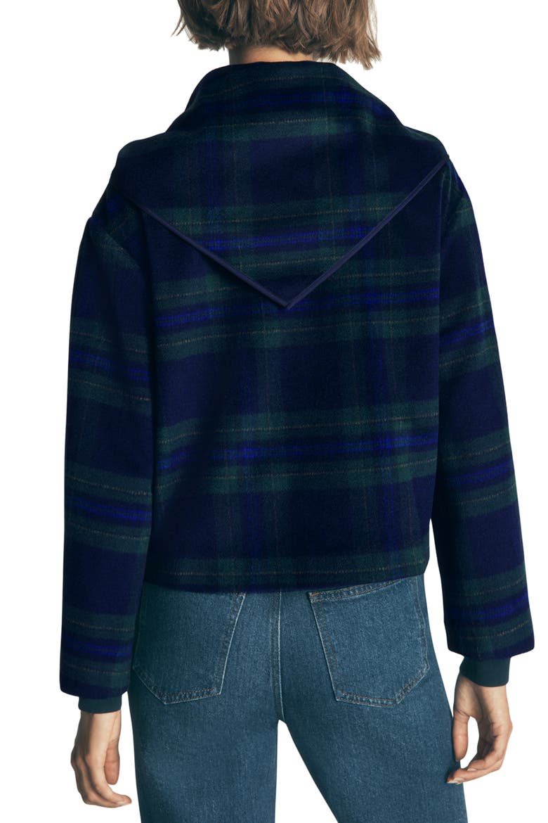 Scarf Neck Wool Blend Jacket, Alternate, color, NAVY GREEN/ BLUE CHECK