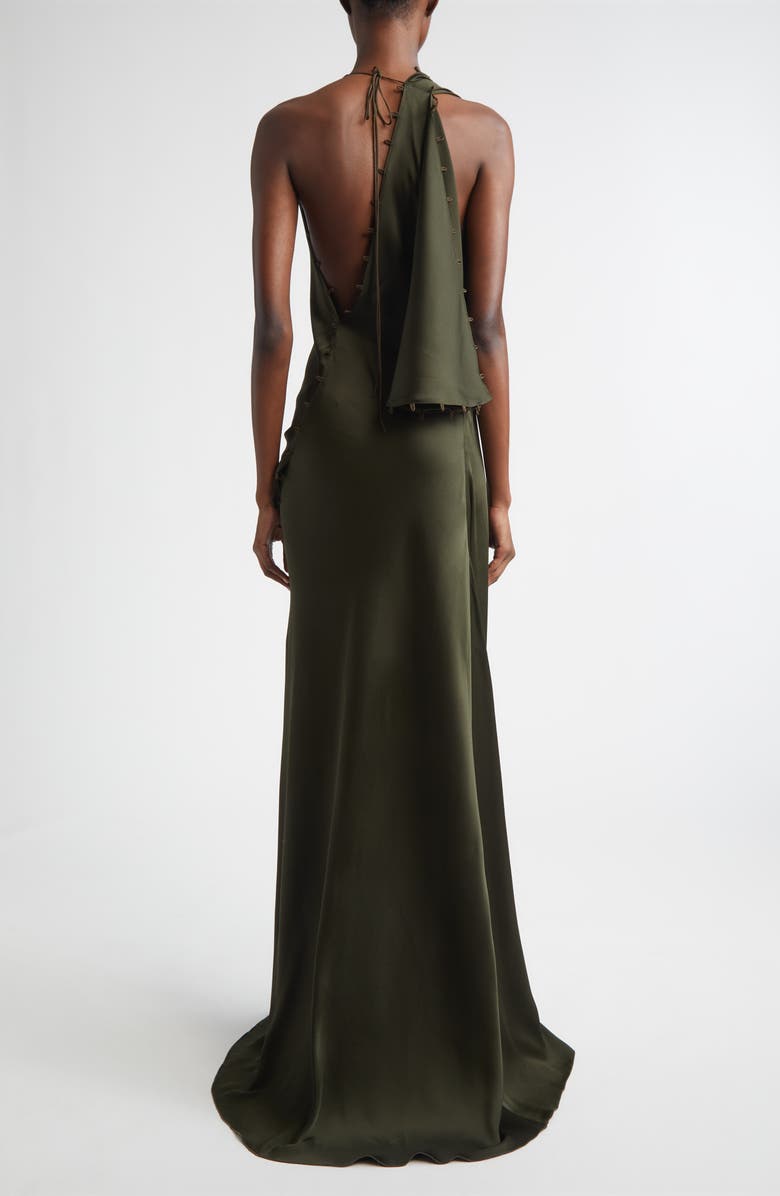 Victoria Beckham Rouleaux Trim Draped Satin Gown, Alternate, color, Dark Olive