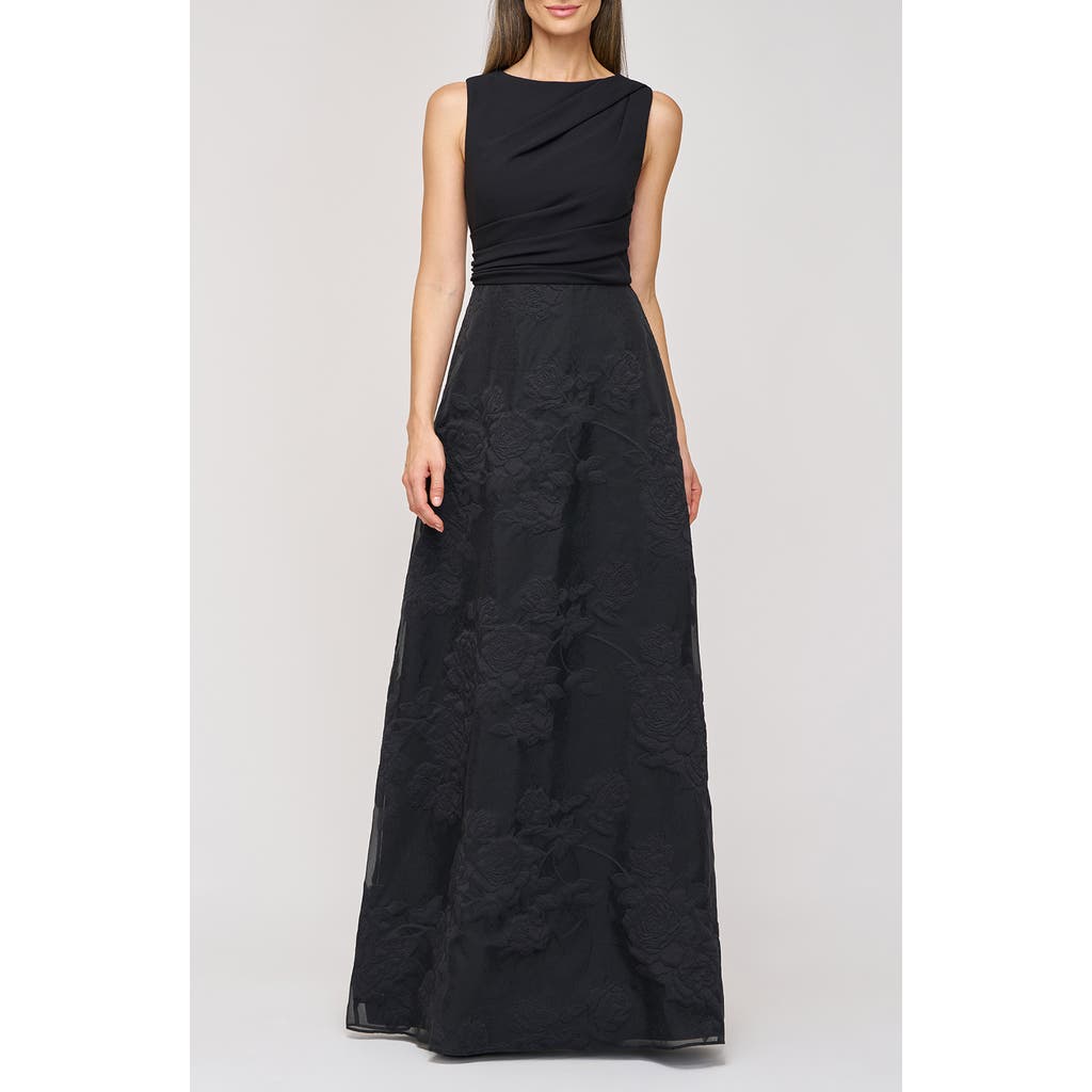 Js Collections Valery Mixed Media Sleeveless Gown In Black