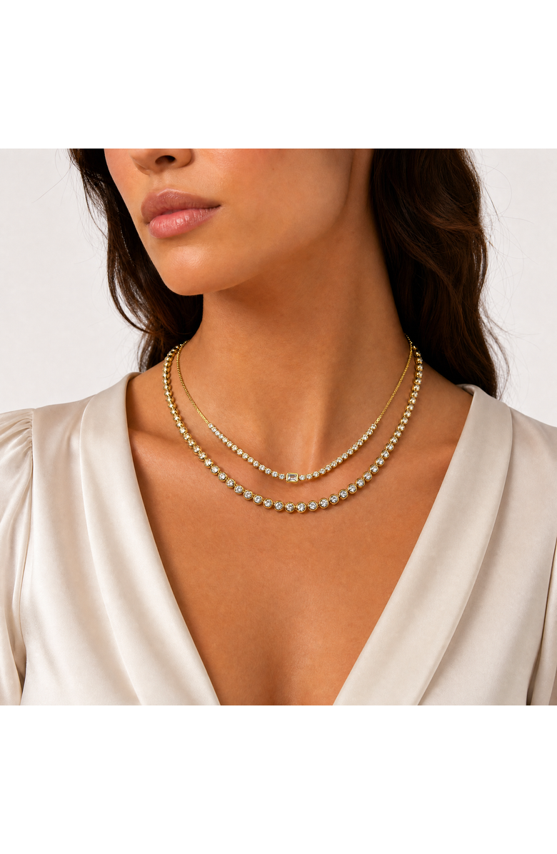 BY ADINA EDEN CZ Emerald Center Bezel Set Half Tennis Necklace, Alternate, color, Gold