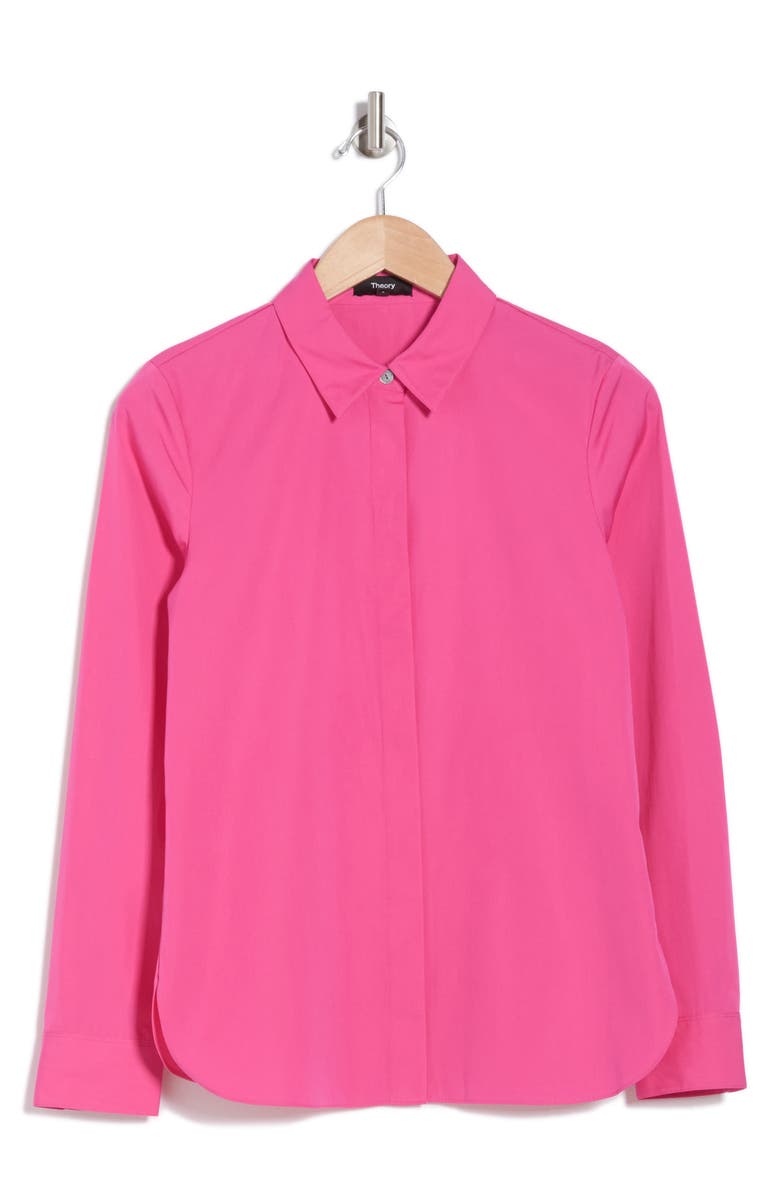 Theory Fitted Long Sleeve Button-Up Shirt, Alternate, color, Carnation