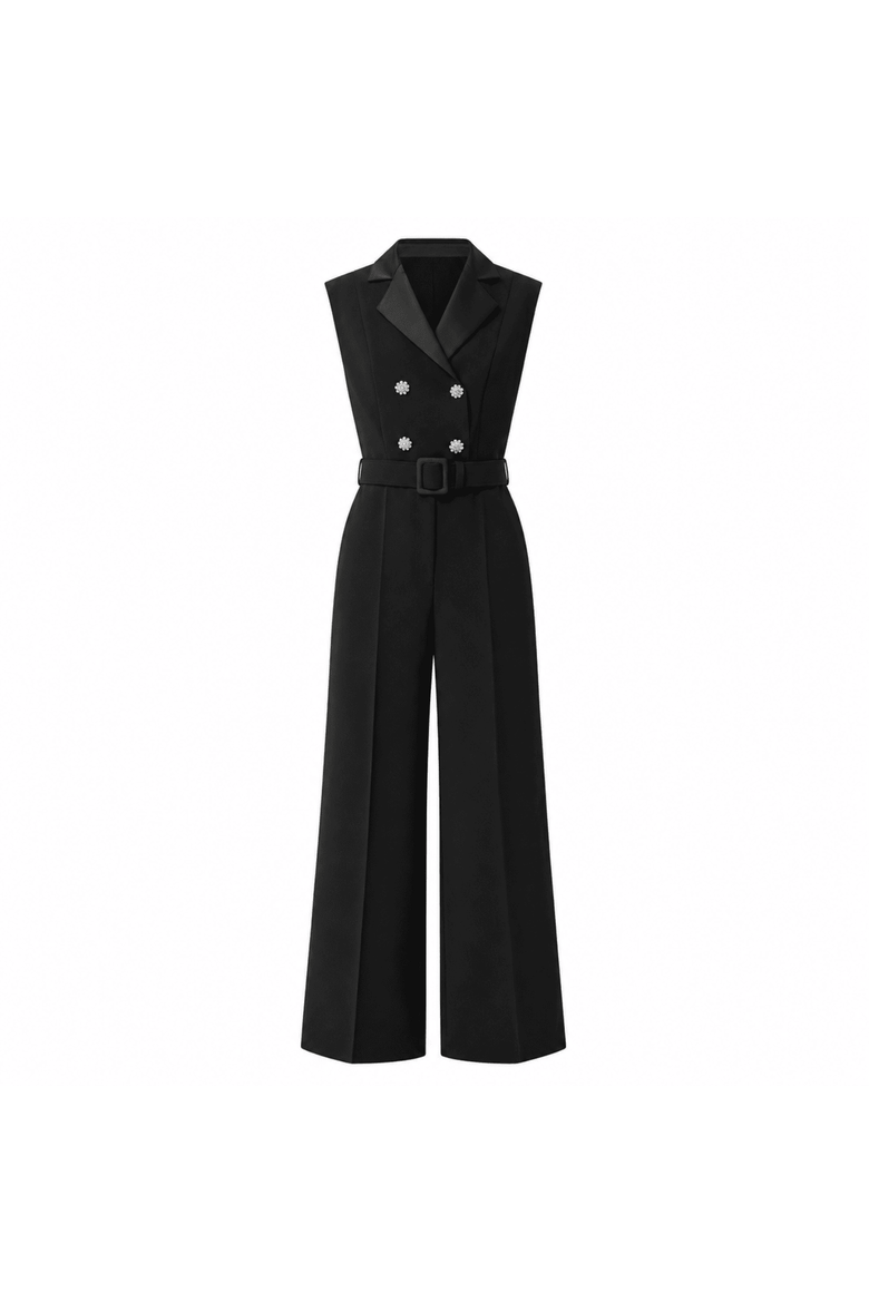 Onyx Sleeveless Shirt Collar Jumpsuit, Alternate, color, BLACK