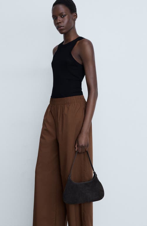 Mango Cotton Wide Leg Pants In Brown