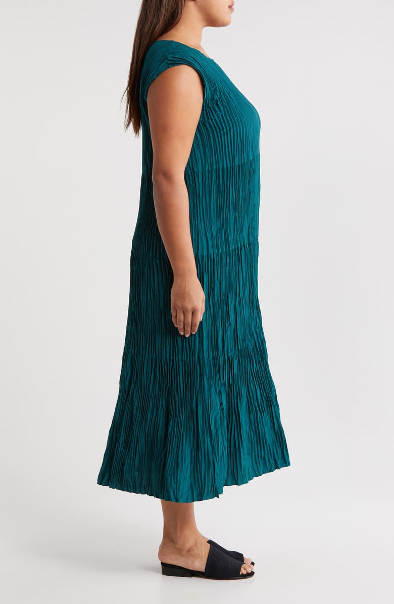 Eileen Fisher Tiered Pleated Silk Midi Dress, Alternate, color, Aegean