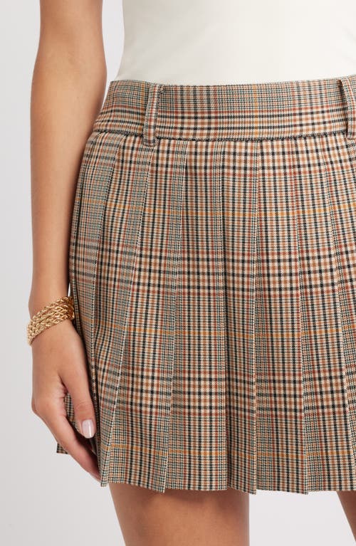 Open Edit Pleated Plaid Miniskirt In Brown