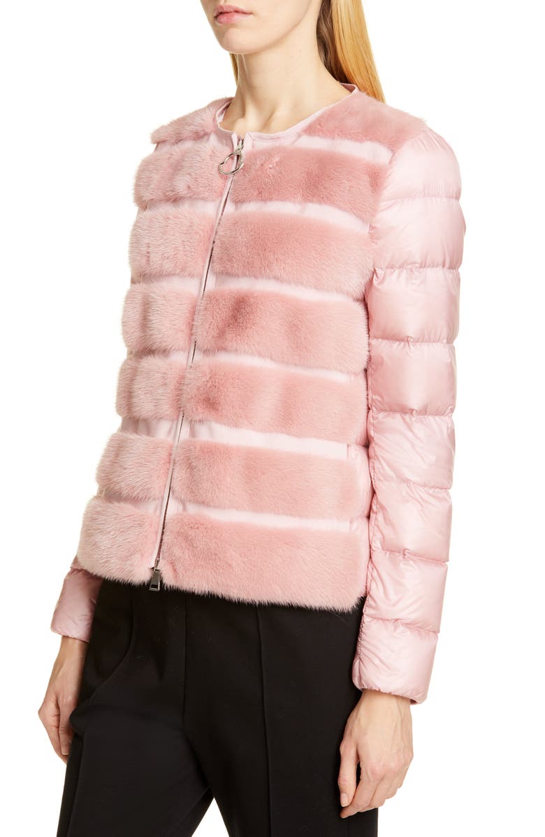 Moncler Riga Quilted Down Jacket with Genuine Mink Fur Trim, Alternate, color, 