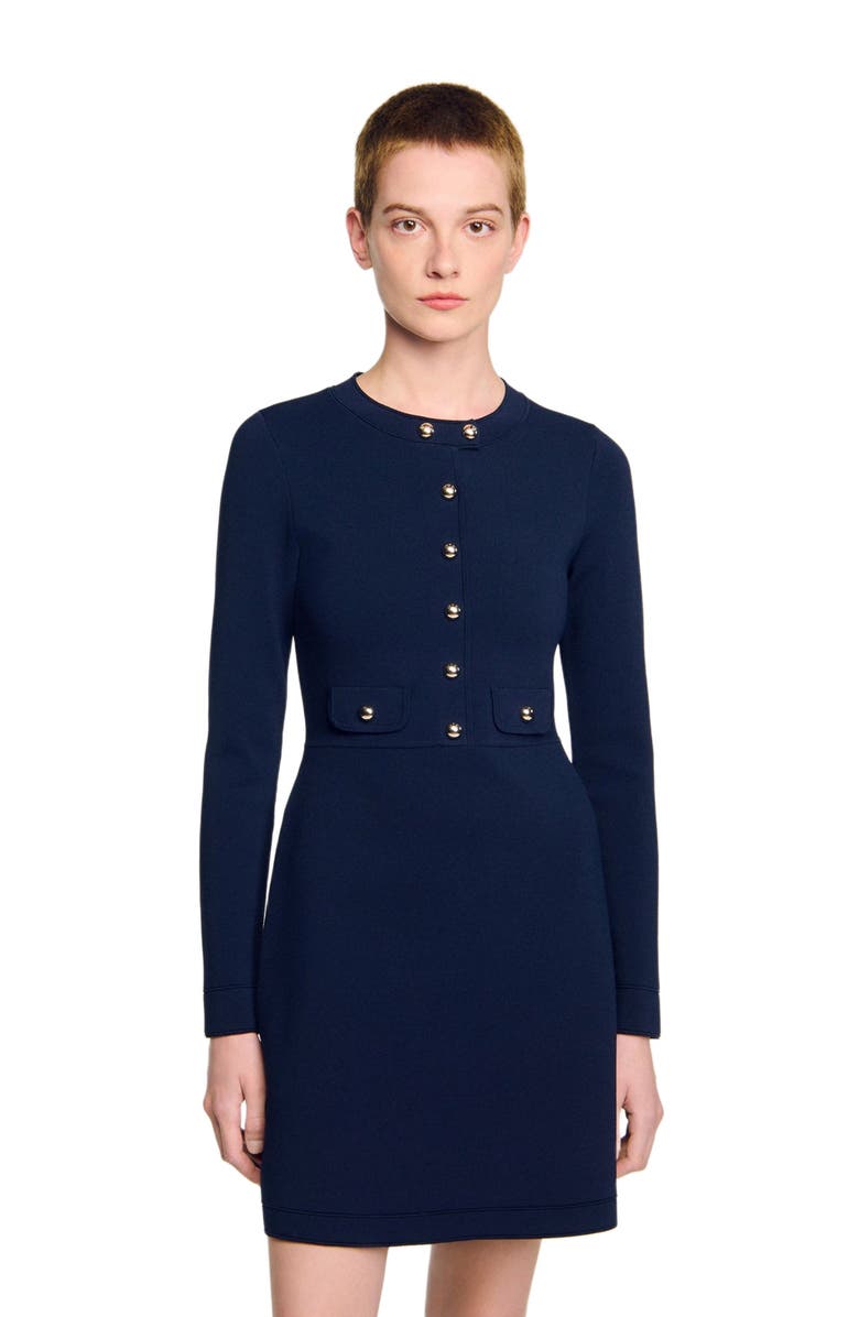 SANDRO Mini button-up knit dress, Alternate, color, Navy Blue
