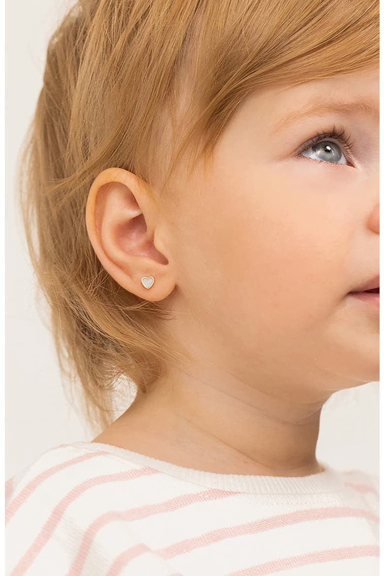 14k Mother of Pearl Heart Earrings, Alternate, color, White