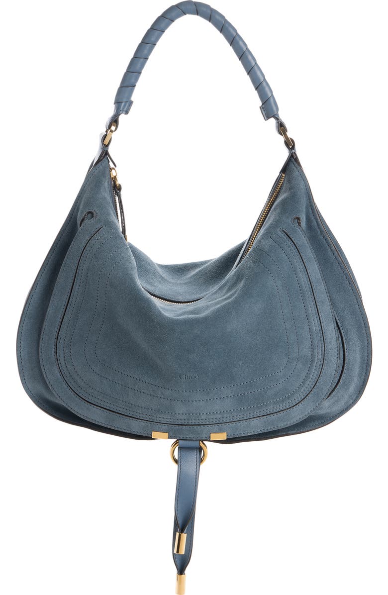 Chloé Medium Marcie Suede Shoulder Bag, Main, color, Ashes Blue