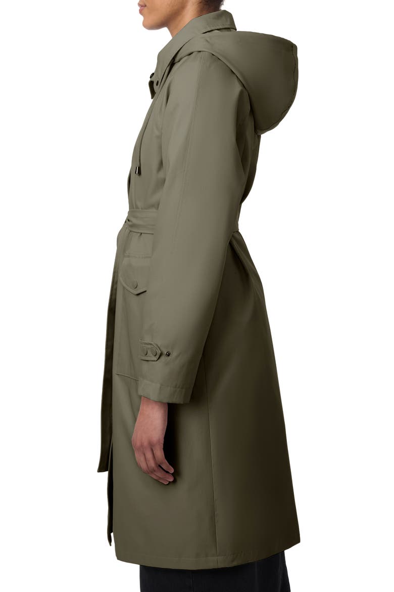 Water Resistant Tie Belt Packable Raincoat, Alternate, color, ARMY GREEN