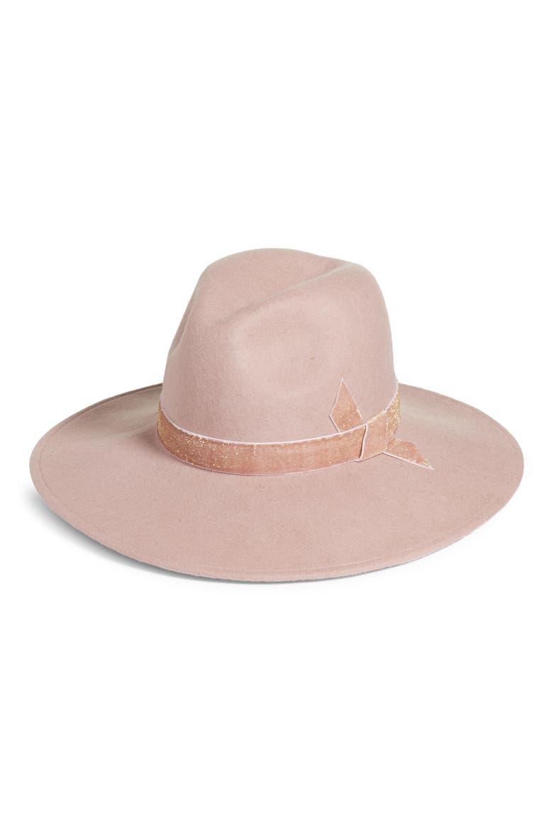 Velvet Trim Wool Panama Hat, Main, color, TEA ROSE