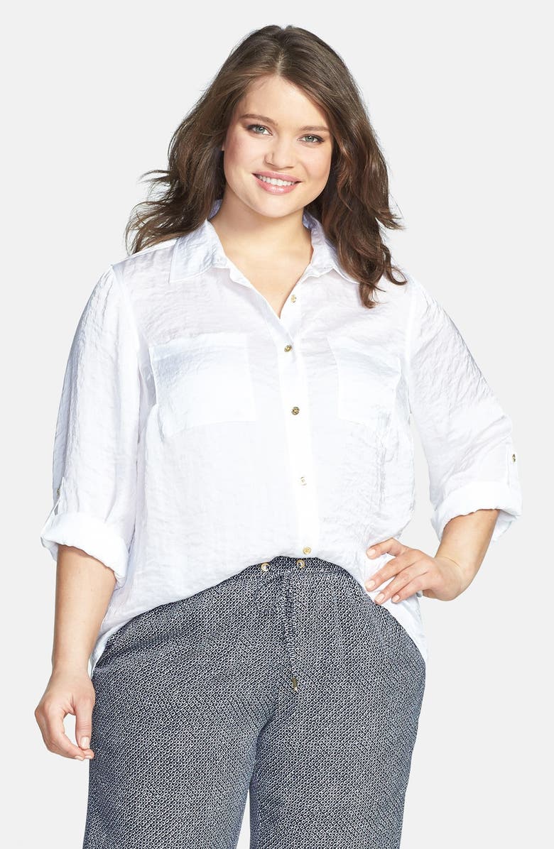 MICHAEL Michael Kors Roll Sleeve Hammered Satin Shirt, Main, color, 